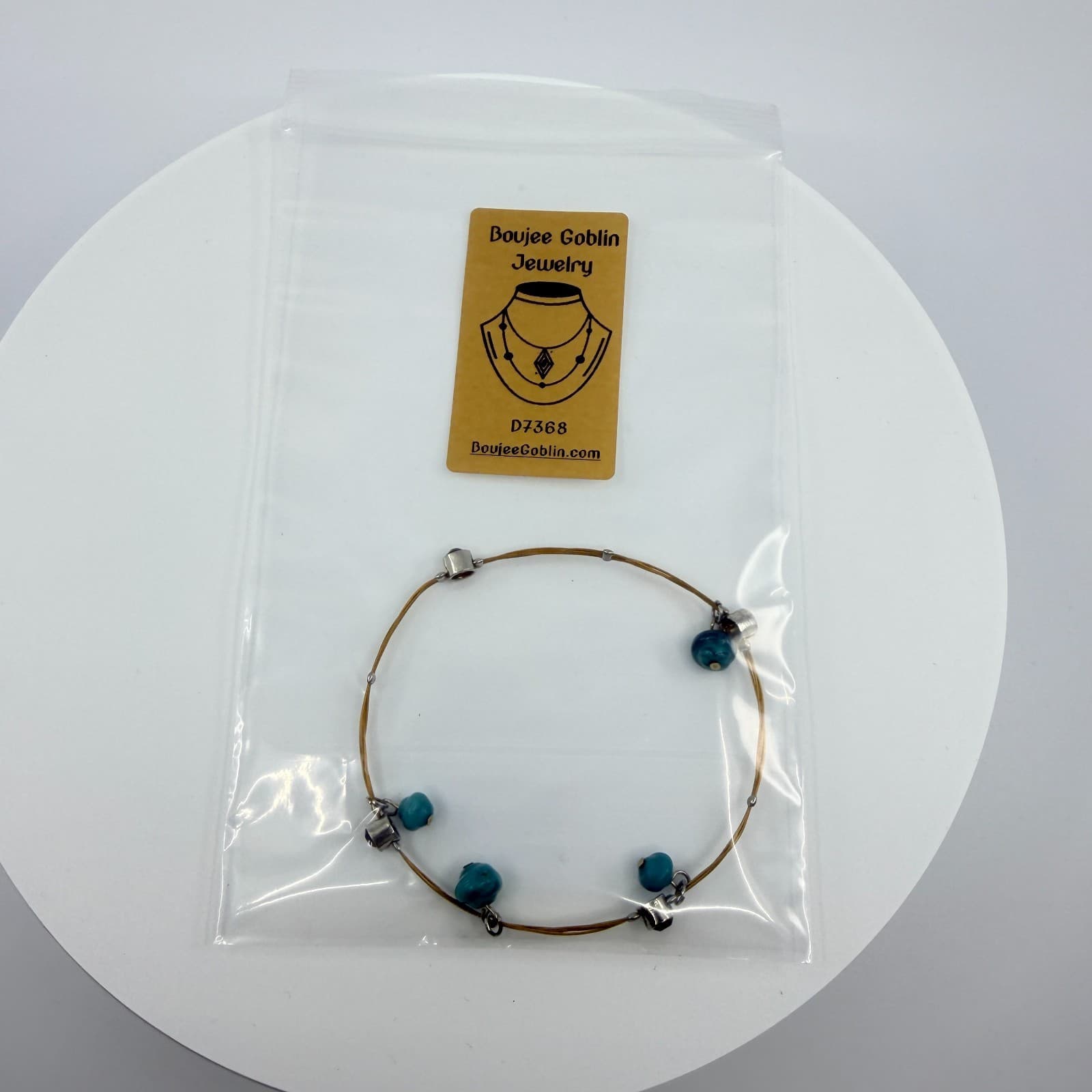 Vintage Silver Tone Turquoise Color Bracelet Beaded Dainty Wire Cord Minimalist - Thumbnail 9