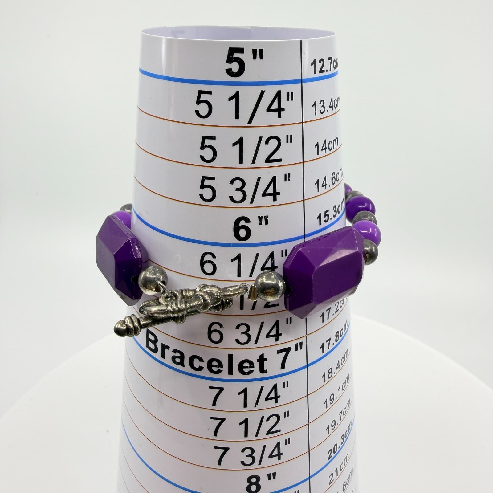 Vintage Silver Tone Purple Beaded Bracelet Chunky Statement Toggle Bold Boho 90s - Thumbnail 8