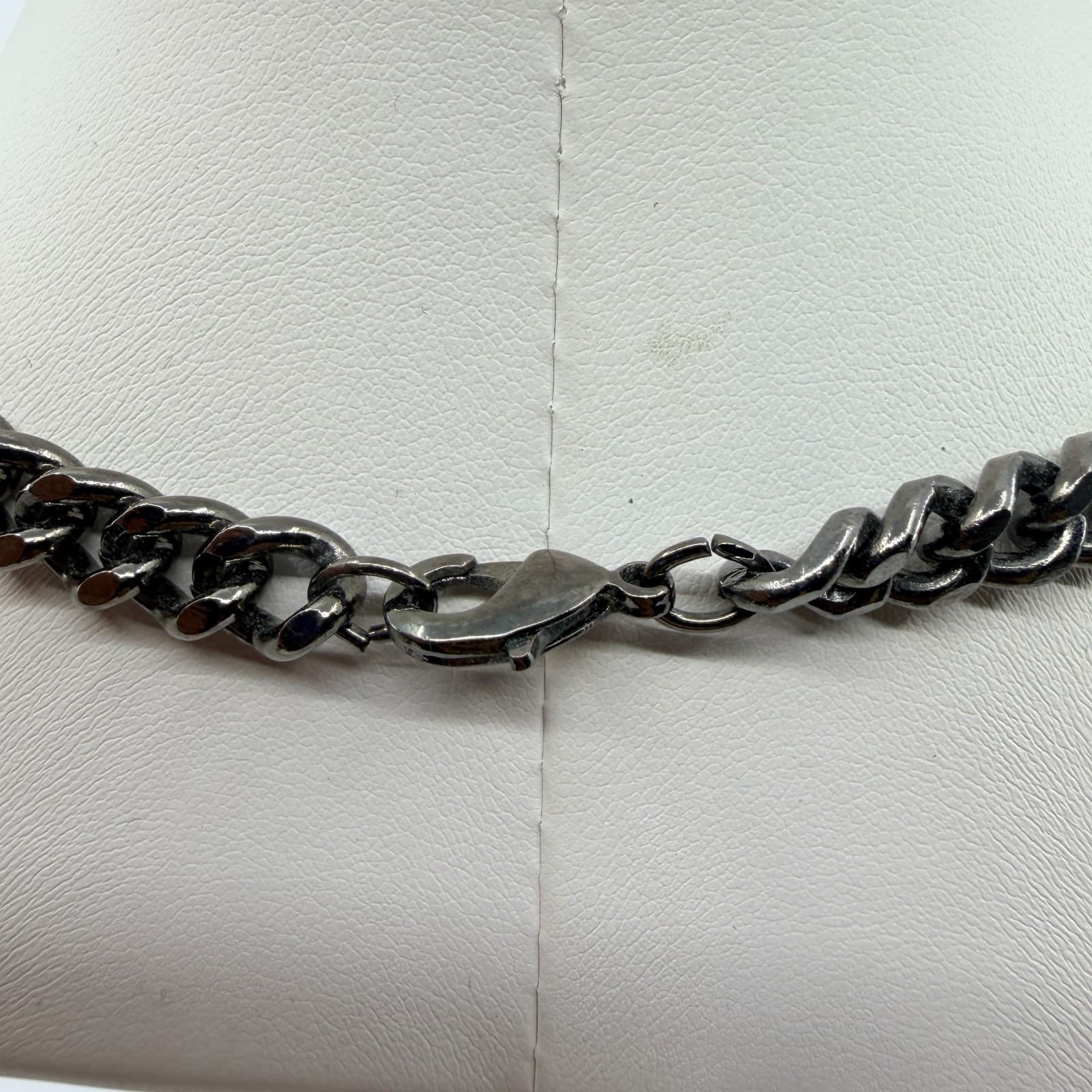 Vintage Gunmetal Tone Layered Necklace Multi Strand Chunky Curb Chain Rhinestone - Thumbnail 8