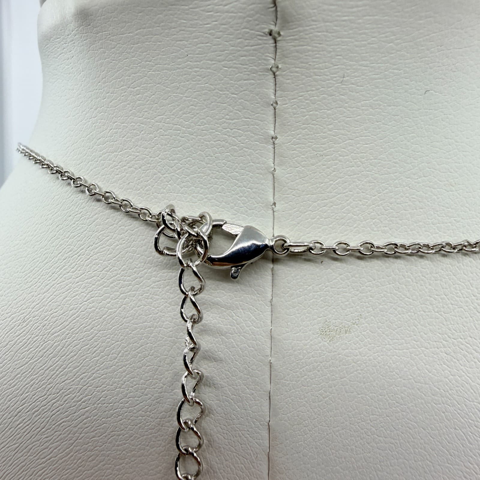 VTG Silver Tone Love You to the Moon Back Lariat Necklace Crystal Pendant Dainty - Thumbnail 6