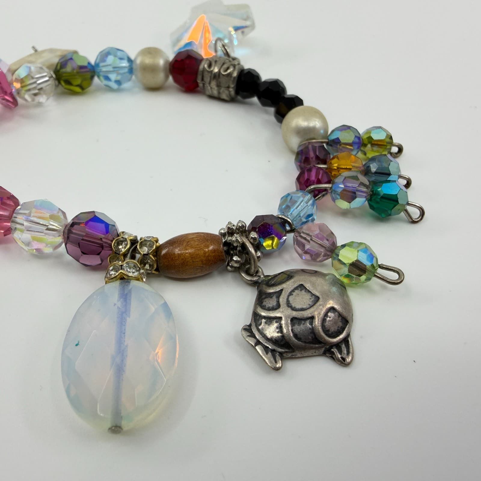 Vintage Silver Tone Chunky Charm Bracelet Beaded Statement Y2K Boho Multi Color - Thumbnail 5