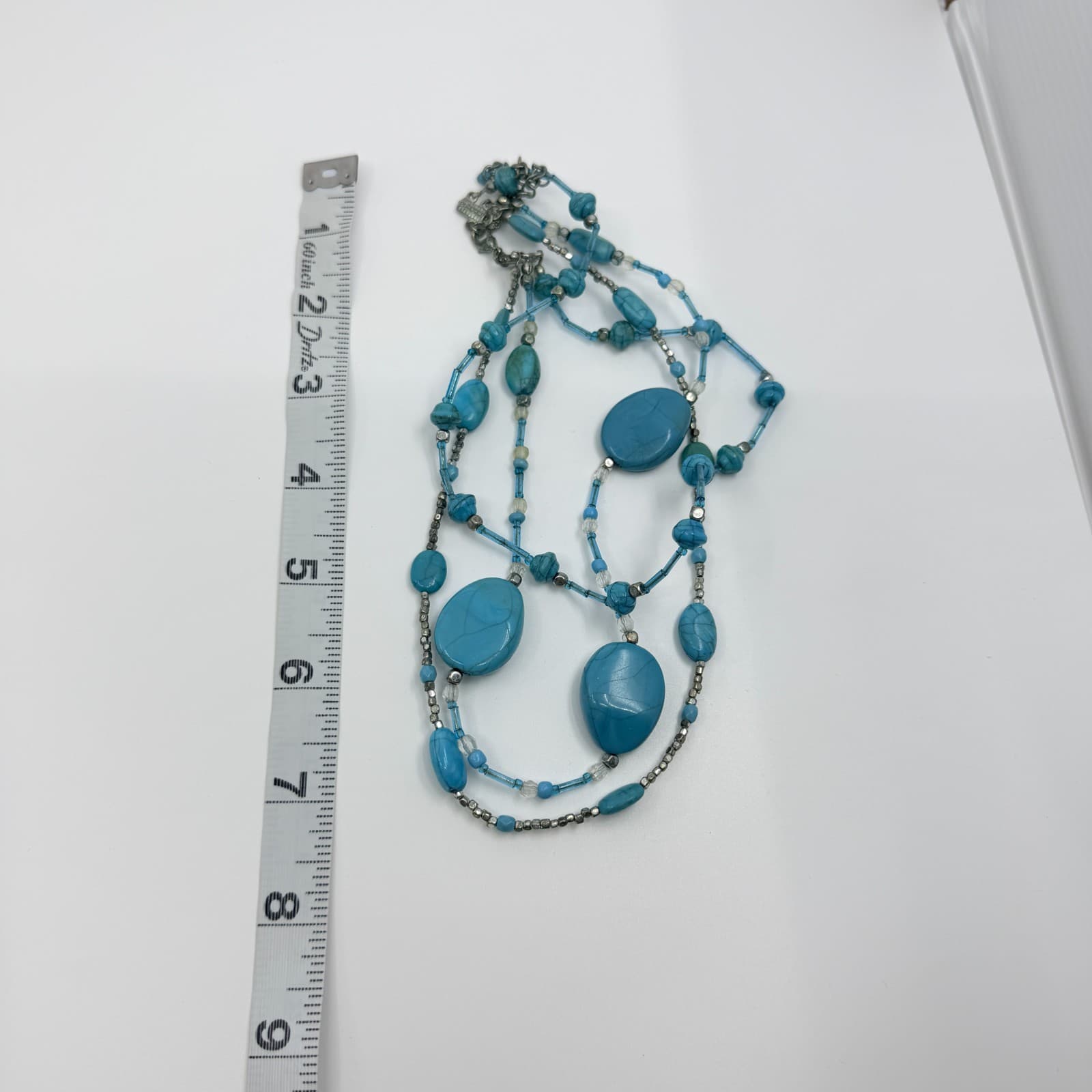 Vintage Silver Tone Turquoise Color Necklace Multi Strand Chunky Statement Boho - Thumbnail 10