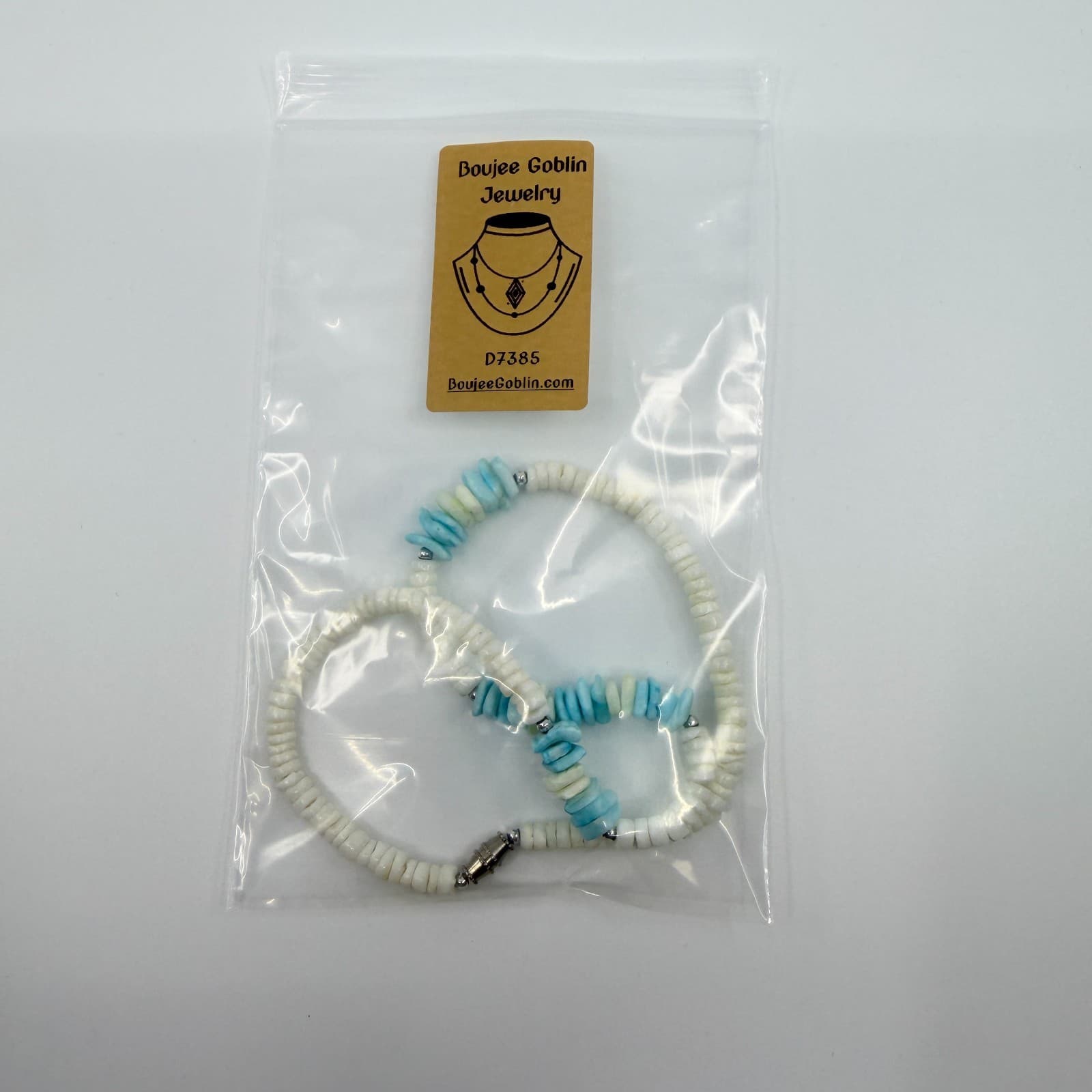 Vintage Silver Tone Turquoise Color Heishi Bead Necklace Shell Chip Strand Boho - Thumbnail 10