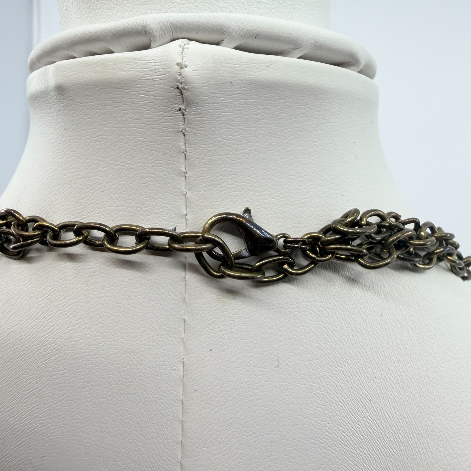 Vintage Brass Tone Rhinestone Mosaic Statement Necklace Cluster Chunky Bib Retro - Thumbnail 6