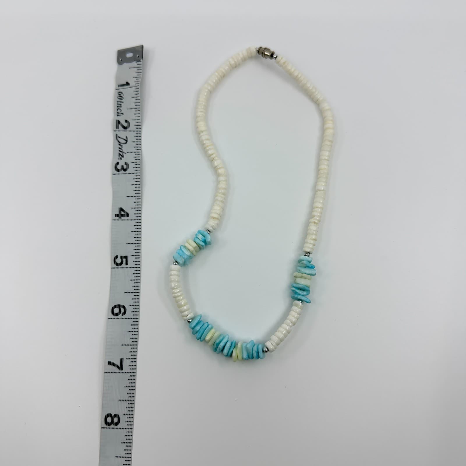 Vintage Silver Tone Turquoise Color Heishi Bead Necklace Shell Chip Strand Boho - Thumbnail 9