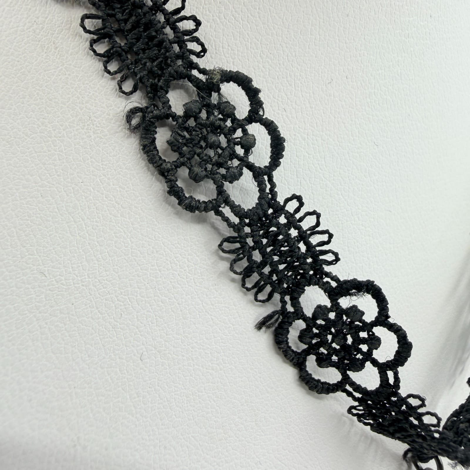 Vintage Black Lace Choker Necklace Rhinestone Pendant Gothic Tatting Boho 90s - Thumbnail 5