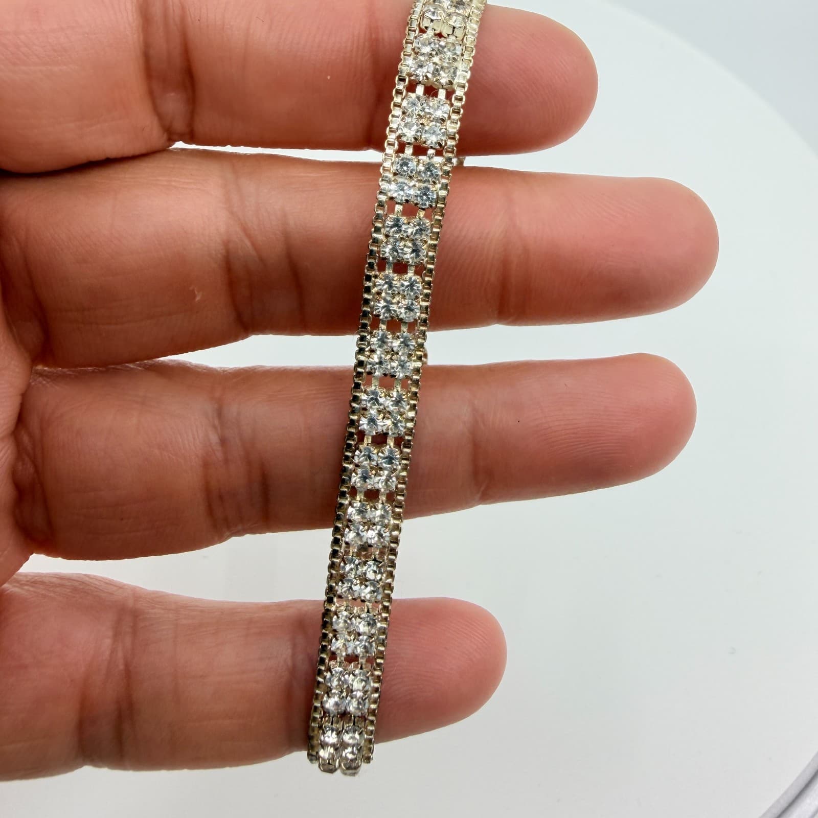 Vtg Silver Tone Tennis Bracelet Multi Row Clear Rhinestone Cup Chain Deco Y2K - Thumbnail 7
