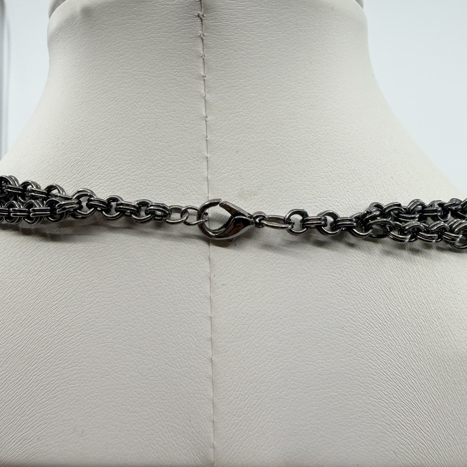 Vintage Gunmetal Tone Layered Necklace Multi Strand Faceted Black Clear Bead 90s - Thumbnail 9