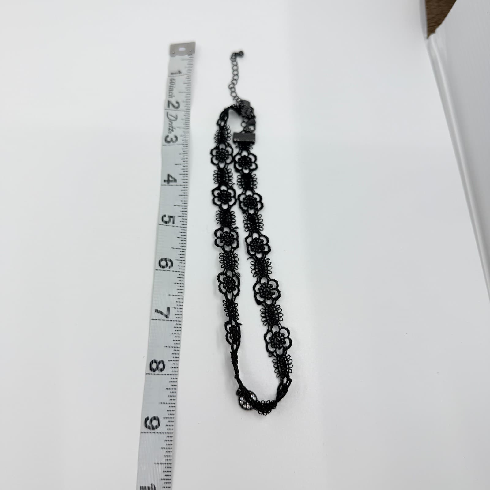 Vintage Black Lace Choker Necklace Rhinestone Pendant Gothic Tatting Boho 90s - Thumbnail 11