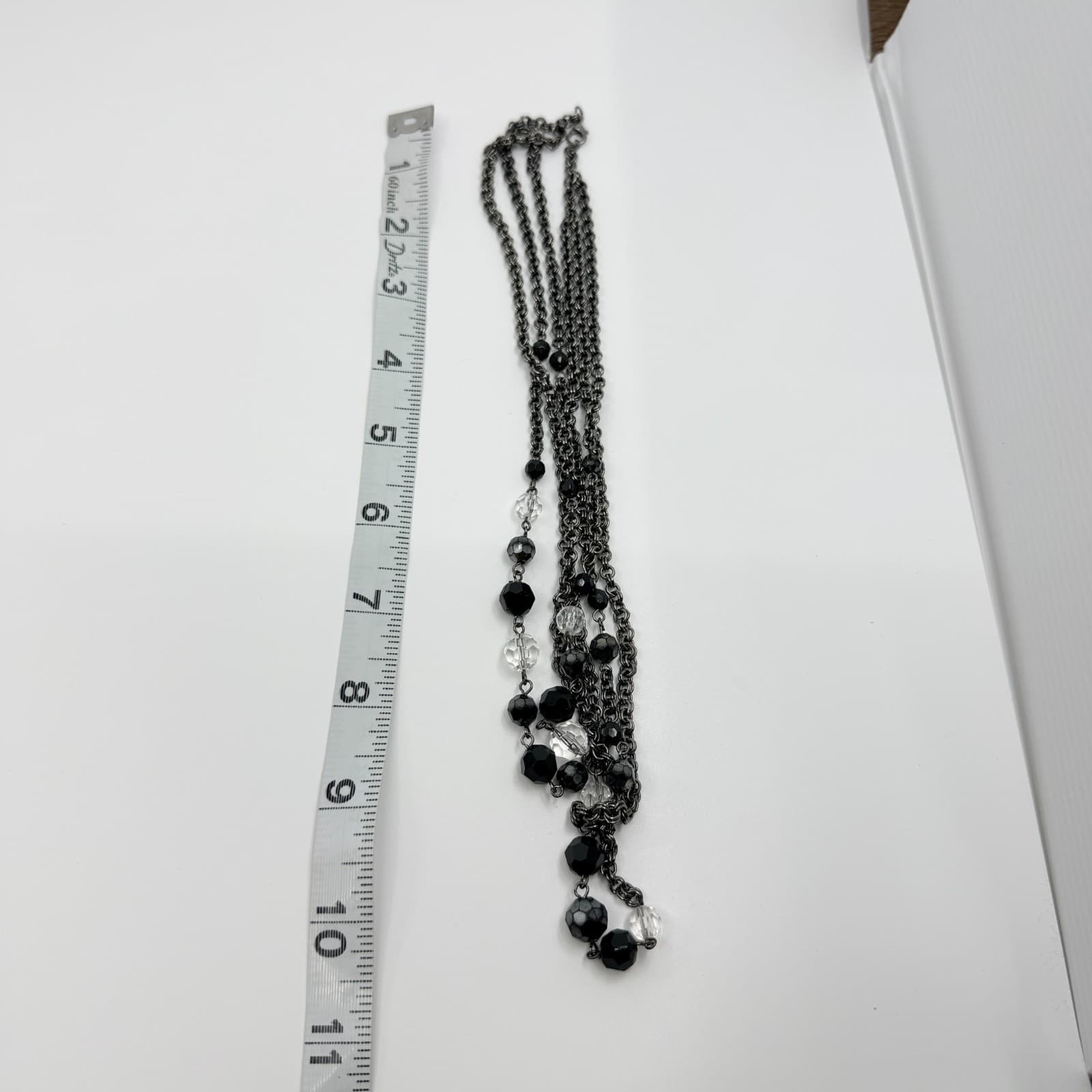 Vintage Gunmetal Tone Layered Necklace Multi Strand Faceted Black Clear Bead 90s - Thumbnail 11