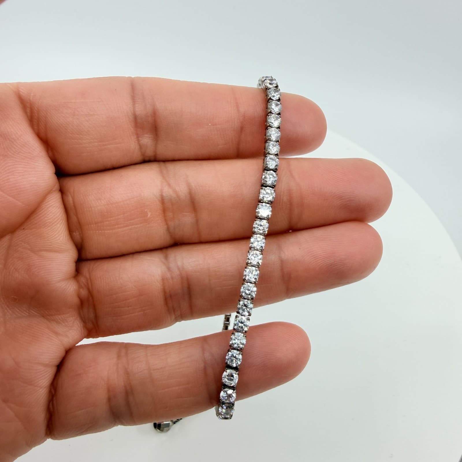 VTG Gunmetal Tone Tennis Bracelet Clear Rhinestone Slider Bolo Adjustable Y2K - Thumbnail 7