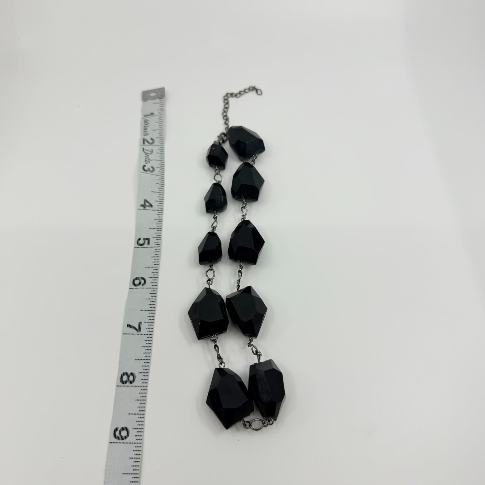 VTG Gunmetal Tone Black Onyx Color Necklace Faceted Chunky Nugget Bead Statement - Thumbnail 6