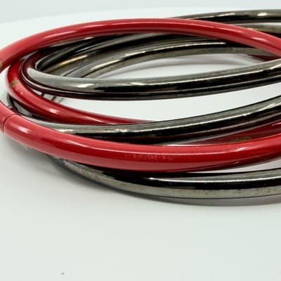 Vintage Gunmetal Red Enamel Bangle Bracelet Set Interlocking Stackable Retro 90S - Thumbnail 4