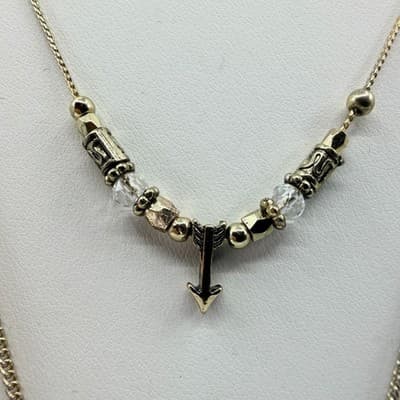 Vintage Gold Tone Layered Chain Necklace Hamsa Hand Arrow Pendant Rhinestone Y2K - Thumbnail 4