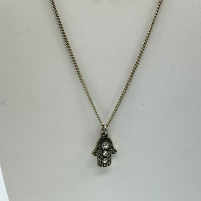 Vintage Gold Tone Layered Chain Necklace Hamsa Hand Arrow Pendant Rhinestone Y2K - Thumbnail 2
