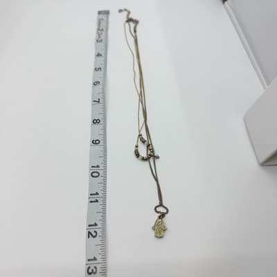 Vintage Gold Tone Layered Chain Necklace Hamsa Hand Arrow Pendant Rhinestone Y2K - Thumbnail 8