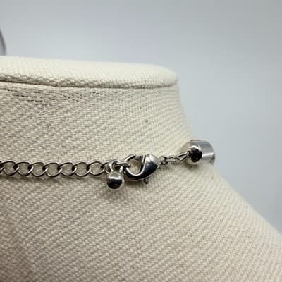 Vintage Silver Tone Marcasite Color Rhinestone Open Circle Pendant Necklace 90s - Thumbnail 5
