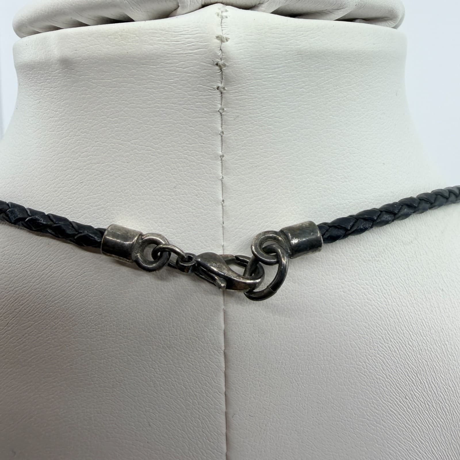 VTG Silver Tone Scroll Pendant Necklace Black Braided Leather Cord Celtic Gothic - Thumbnail 6