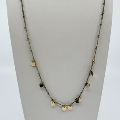 Vintage Gold Tone Chain Necklace Dangle Disc Coin Charms Shimmer Boho Minimalist - Thumbnail 2