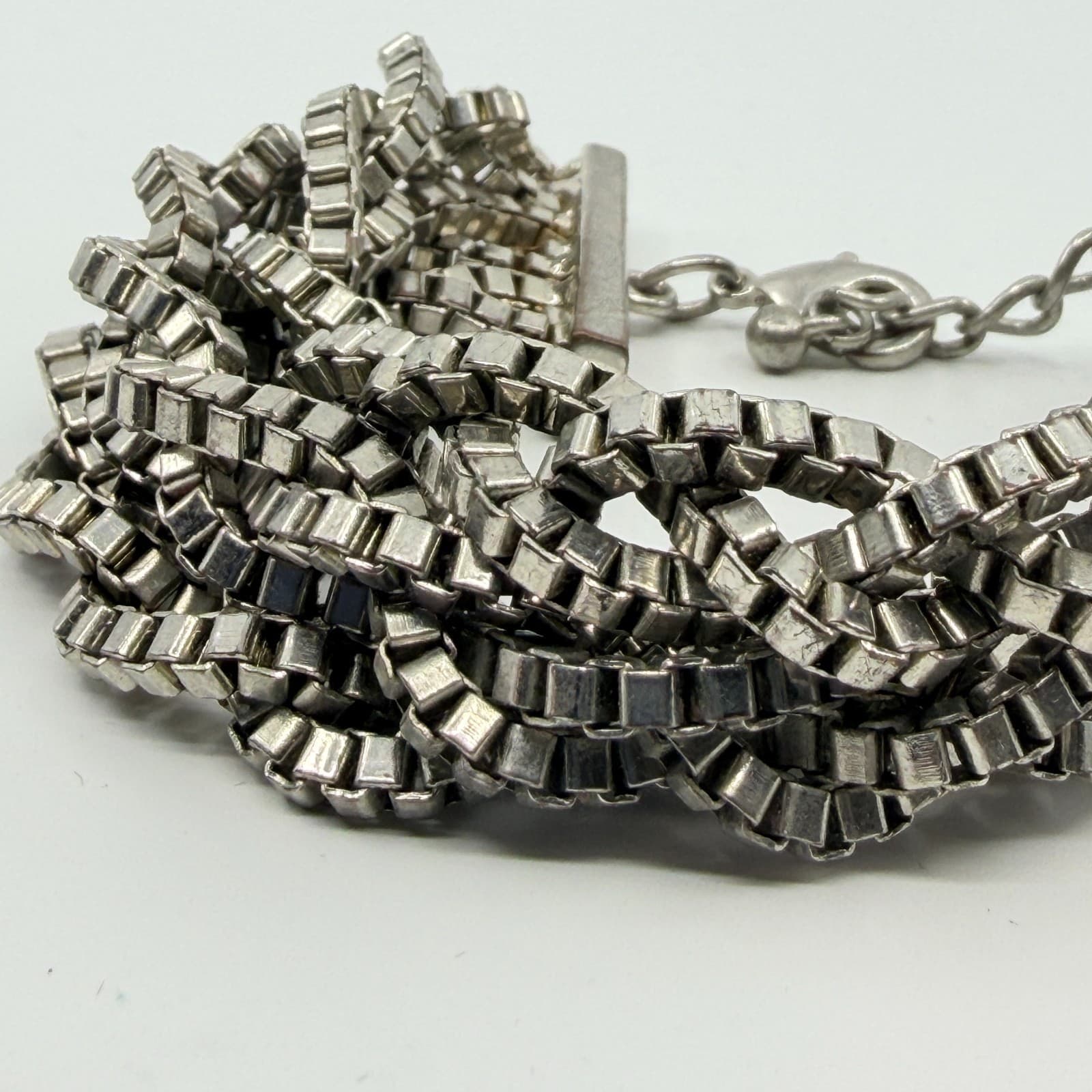 Vintage Y2K Silver Tone Multi Strand Braided Box Chain Chunky Statement Bracelet - Thumbnail 2