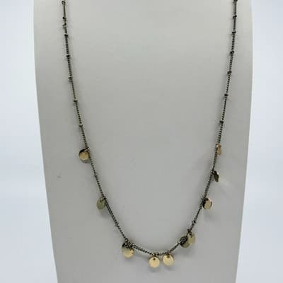 Vintage Gold Tone Chain Necklace Dangle Disc Coin Charms Shimmer Boho Minimalist - Thumbnail 3