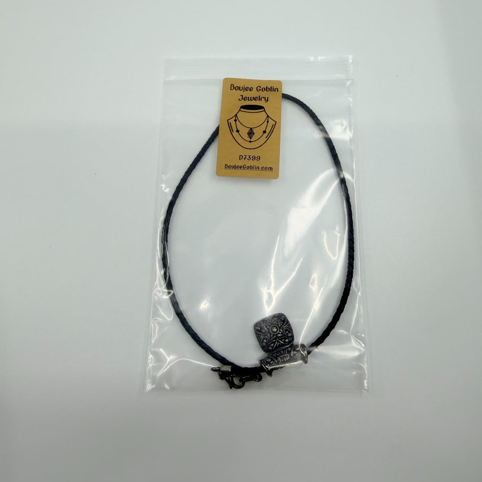 VTG Silver Tone Scroll Pendant Necklace Black Braided Leather Cord Celtic Gothic - Thumbnail 9