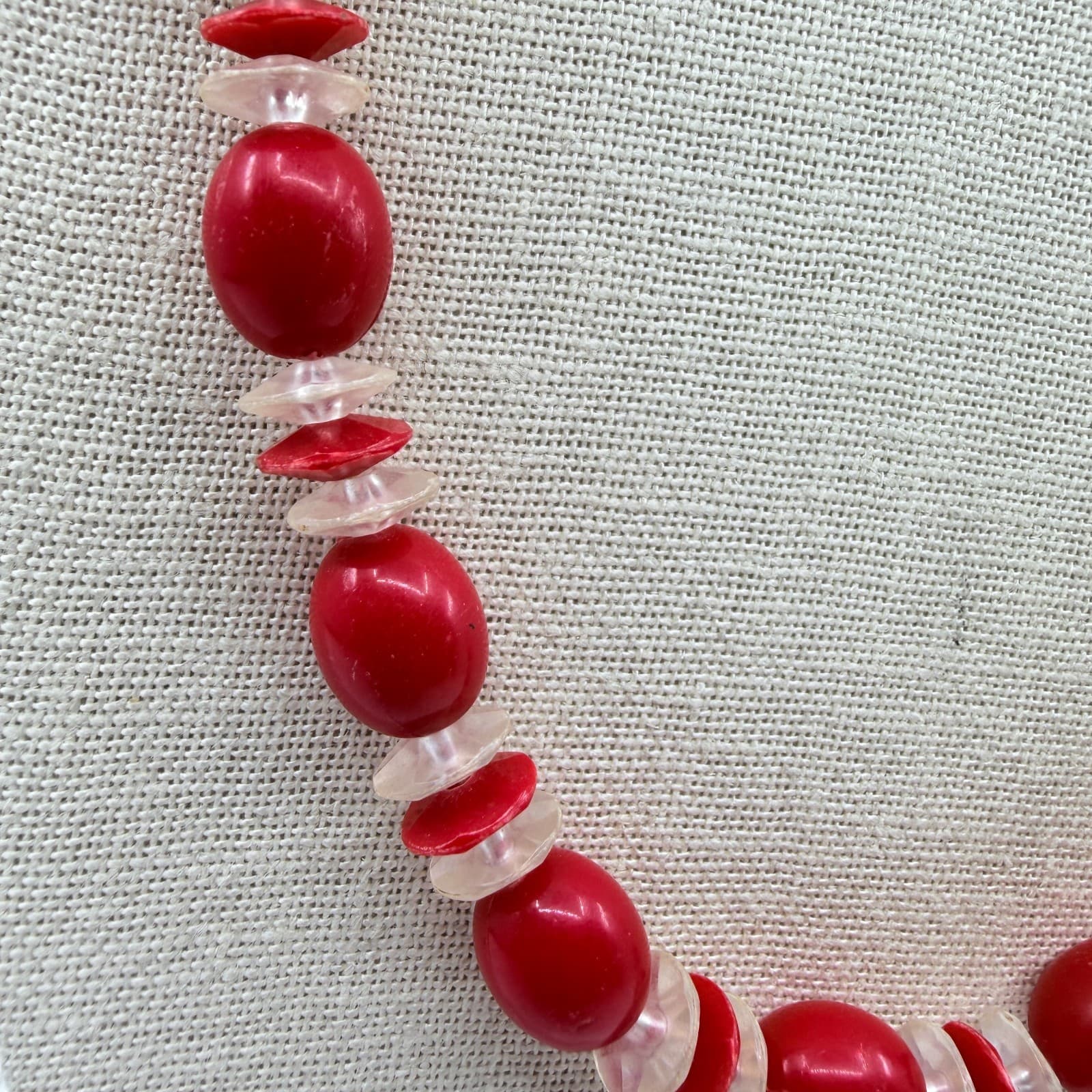 Vintage Long Coral Color Bead Necklace Red Oval Spacer Strand Opera Flapper Boho - Thumbnail 5