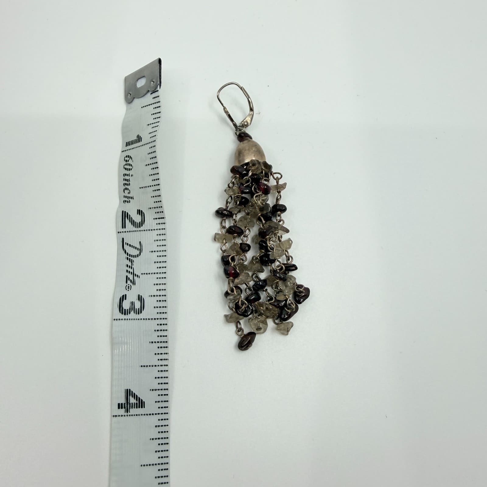 Vintage Silver Tone Chandelier Tassel Earrings Garnet Color Smoky Chip Dangle - Thumbnail 8