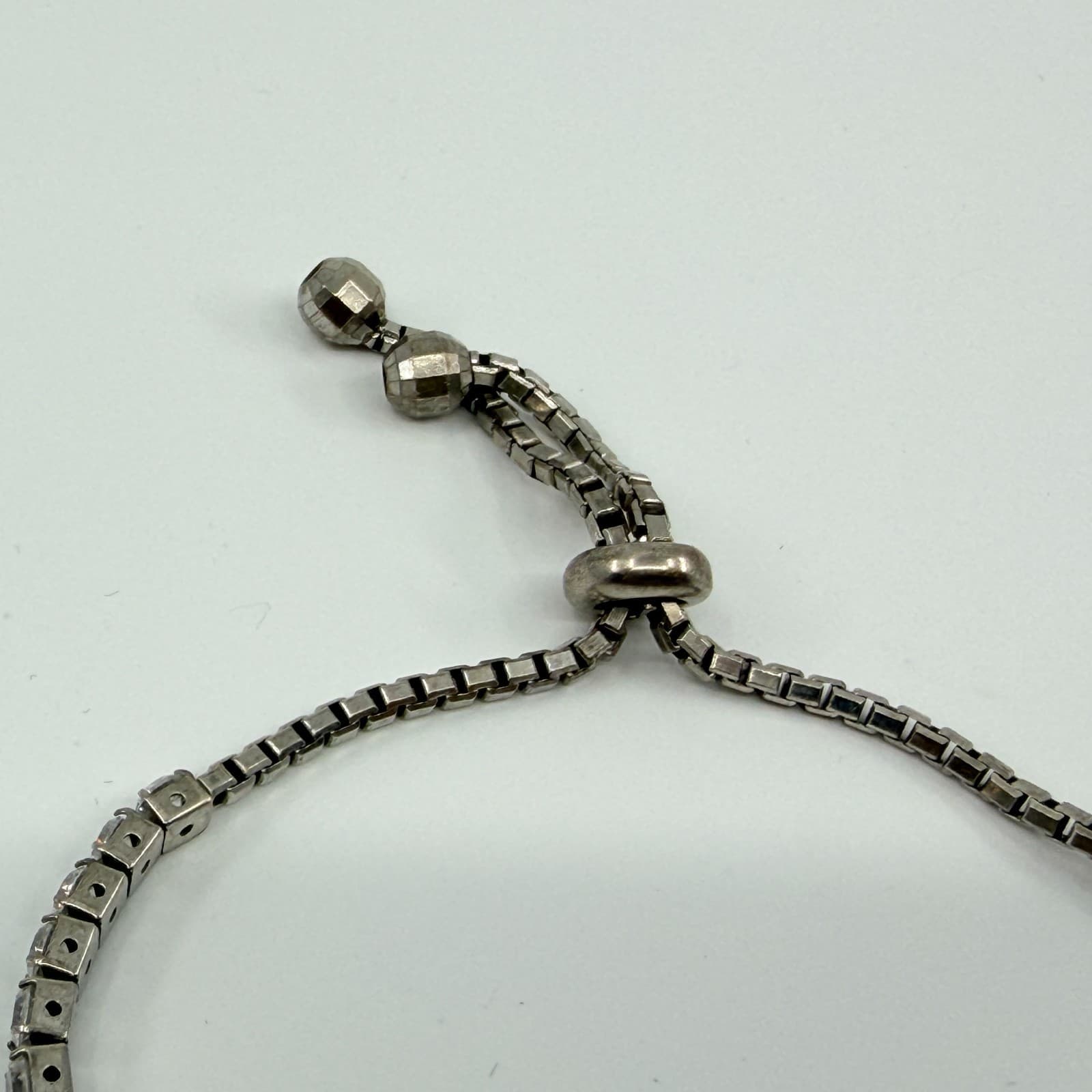 VTG Gunmetal Tone Tennis Bracelet Clear Rhinestone Slider Bolo Adjustable Y2K - Thumbnail 6