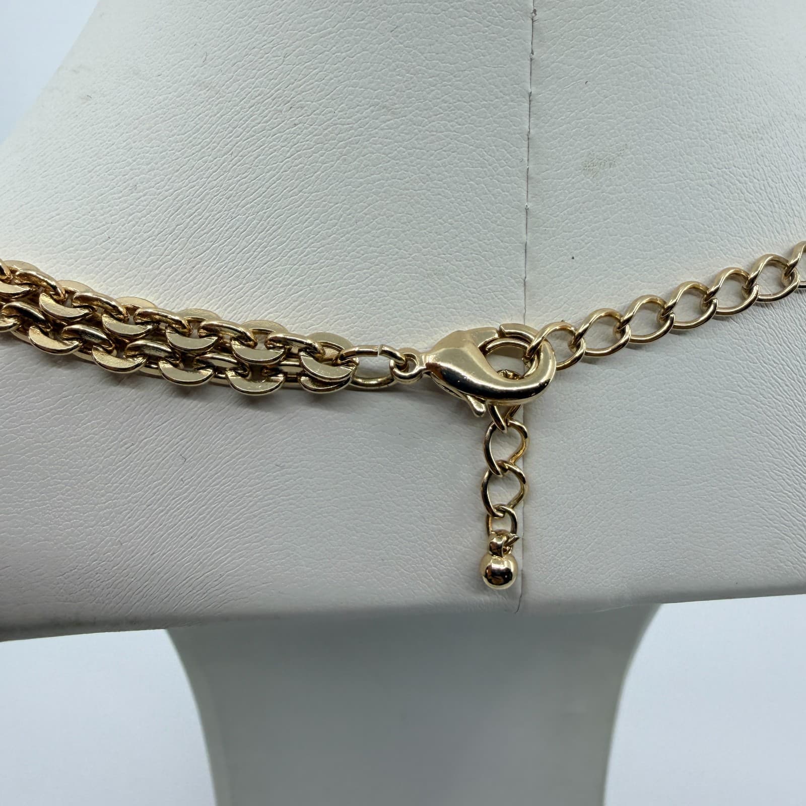 Vintage Gold Tone Link Chain Necklace Hammered Geometric Circle Ring Statement - Thumbnail 8
