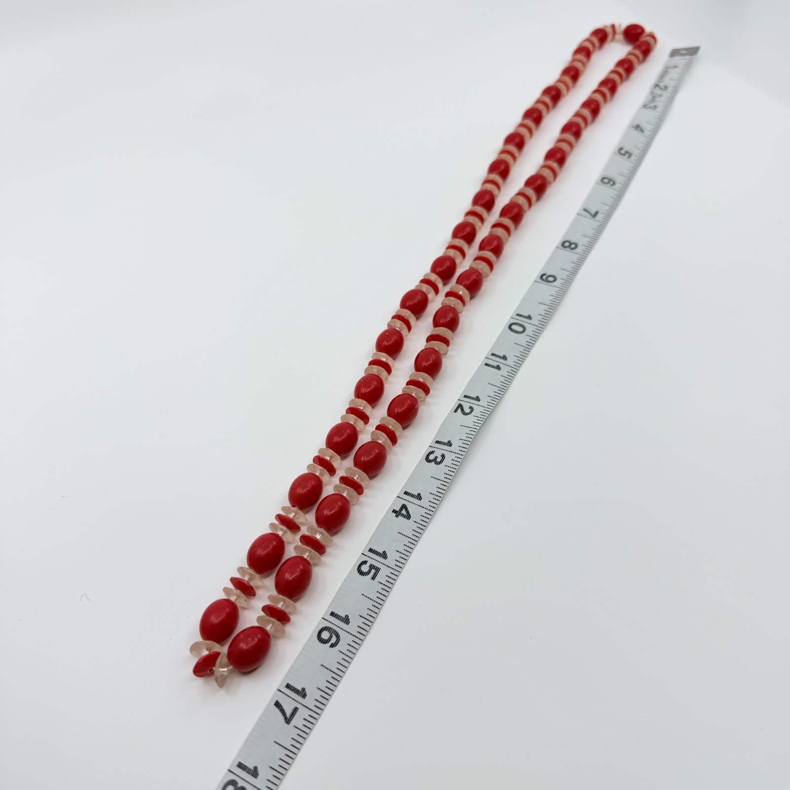 Vintage Long Coral Color Bead Necklace Red Oval Spacer Strand Opera Flapper Boho - Thumbnail 9