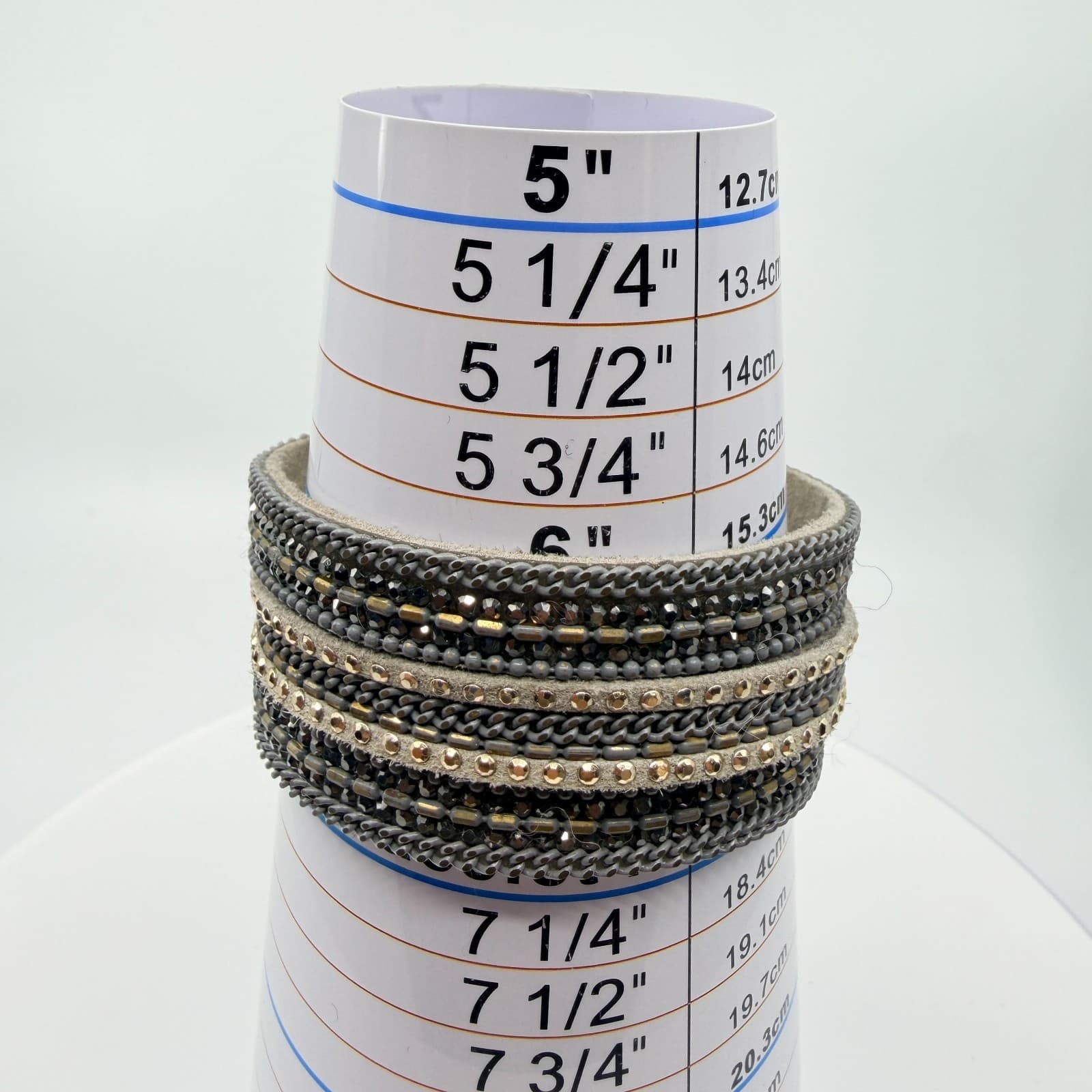 VTG Multi Strand Leather Cuff Bracelet Rhinestone Magnetic Clasp Gray Gold Tone - Thumbnail 12