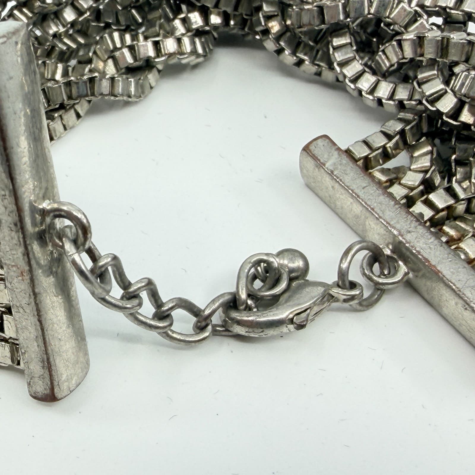 Vintage Y2K Silver Tone Multi Strand Braided Box Chain Chunky Statement Bracelet - Thumbnail 6