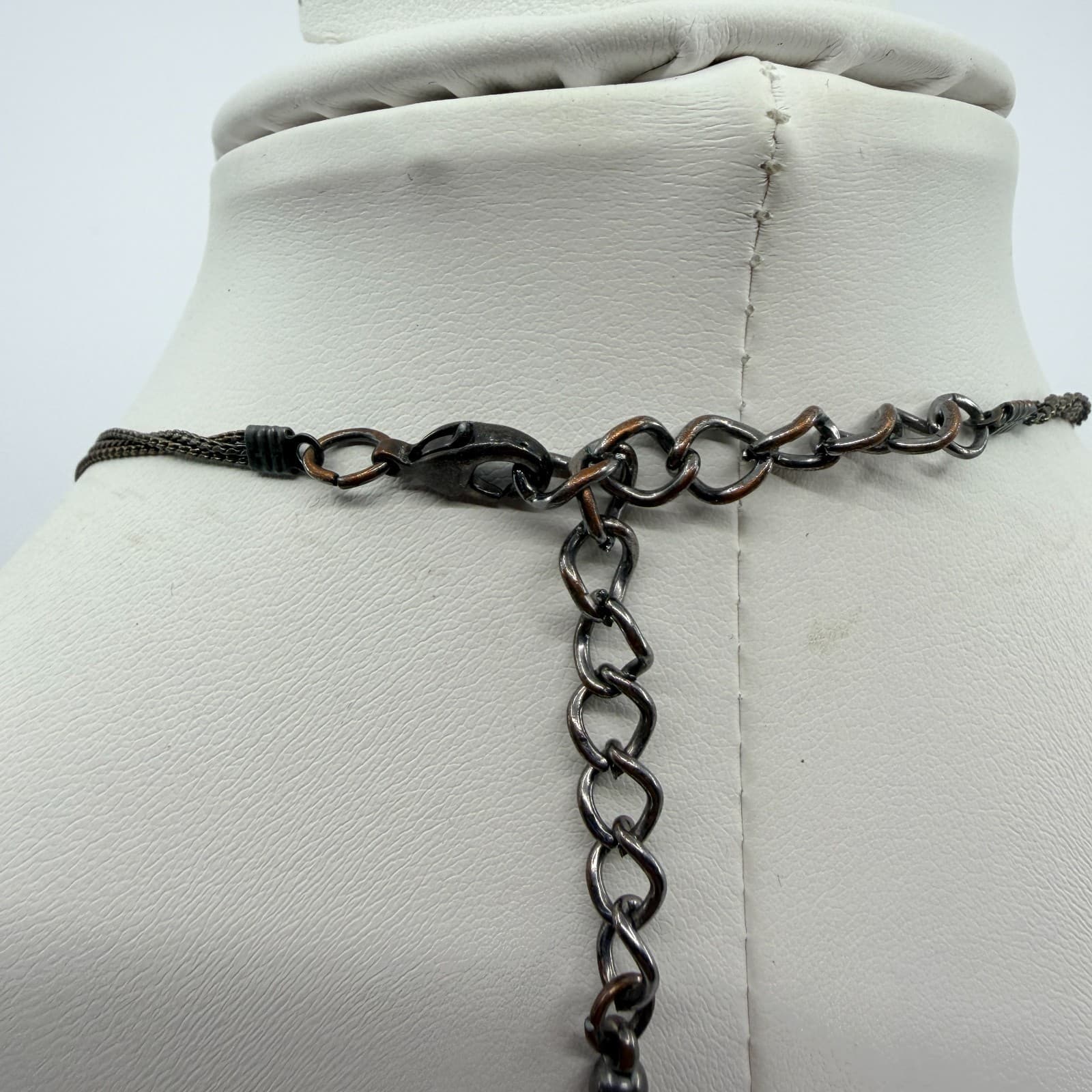 Vintage Gunmetal Tone Layered Necklace Multi Strand Black Onyx Color Bead Boho - Thumbnail 7