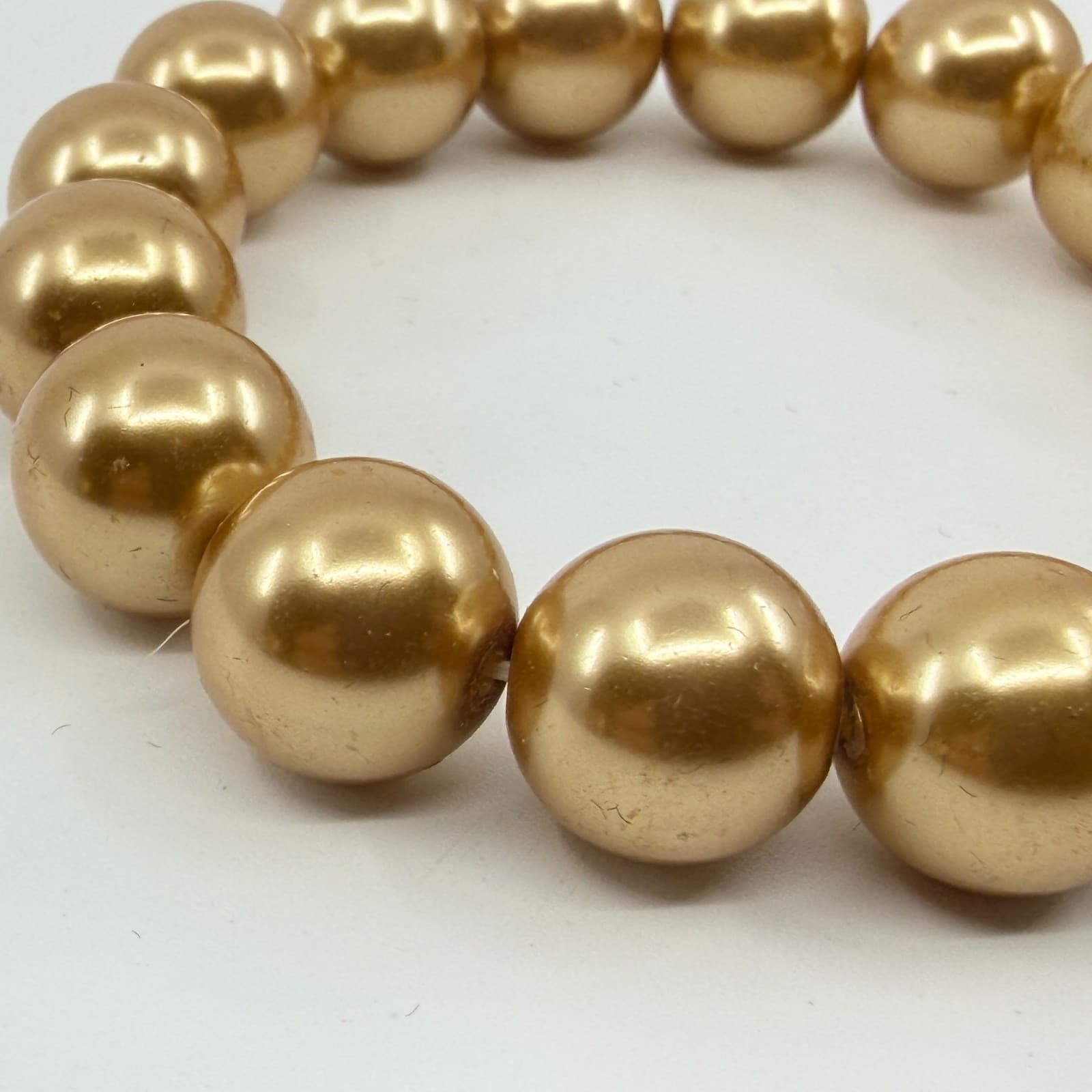 Vintage Gold Tone Faux Pearl Stretch Bracelet Rhinestone Disco Ball Bead Chunky - Thumbnail 5