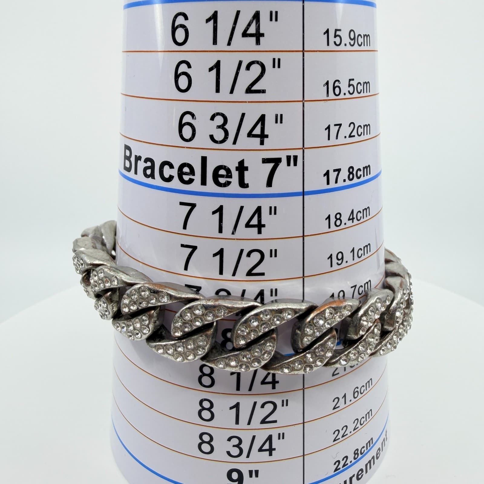 Vintage Silver Tone Chunky Curb Chain Bracelet Clear Rhinestone Pavé Link Y2K - Thumbnail 9