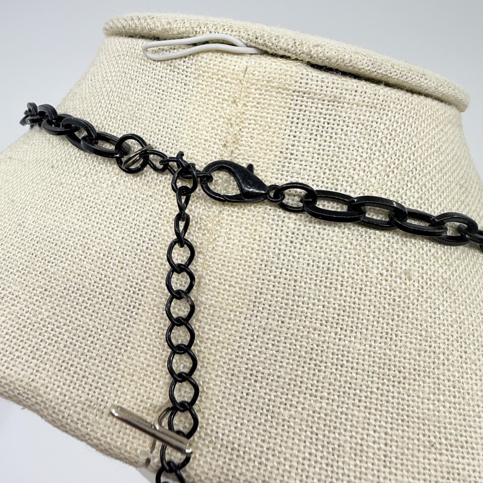 Vintage Black Metal Link Necklace Concentric Circle Ring Station Long Opera Y2K - Thumbnail 4