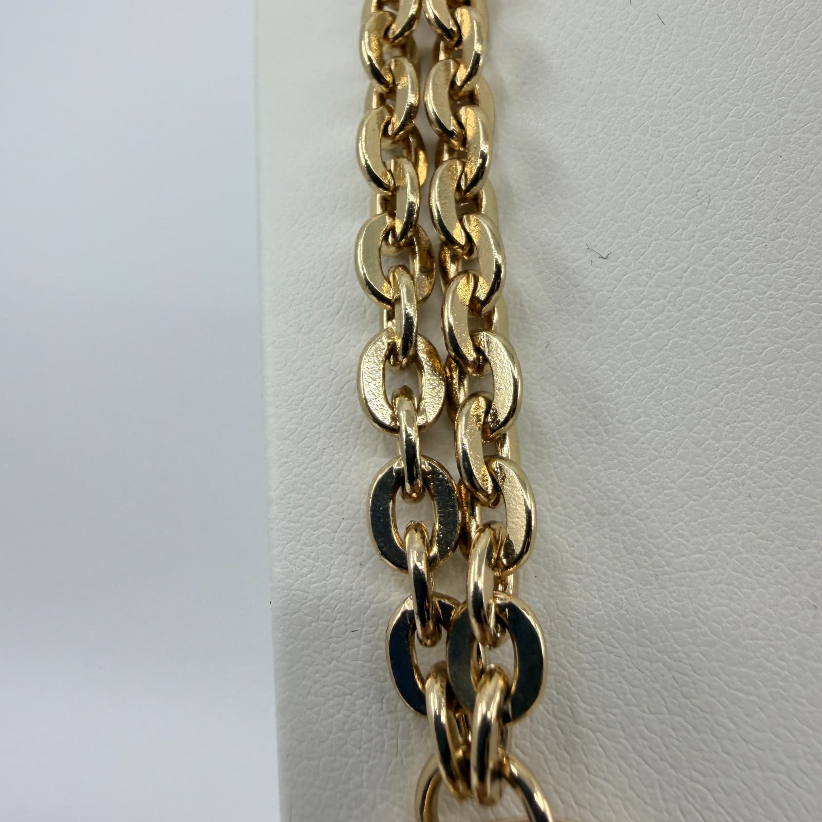 Vintage Gold Tone Link Chain Necklace Hammered Geometric Circle Ring Statement - Thumbnail 7