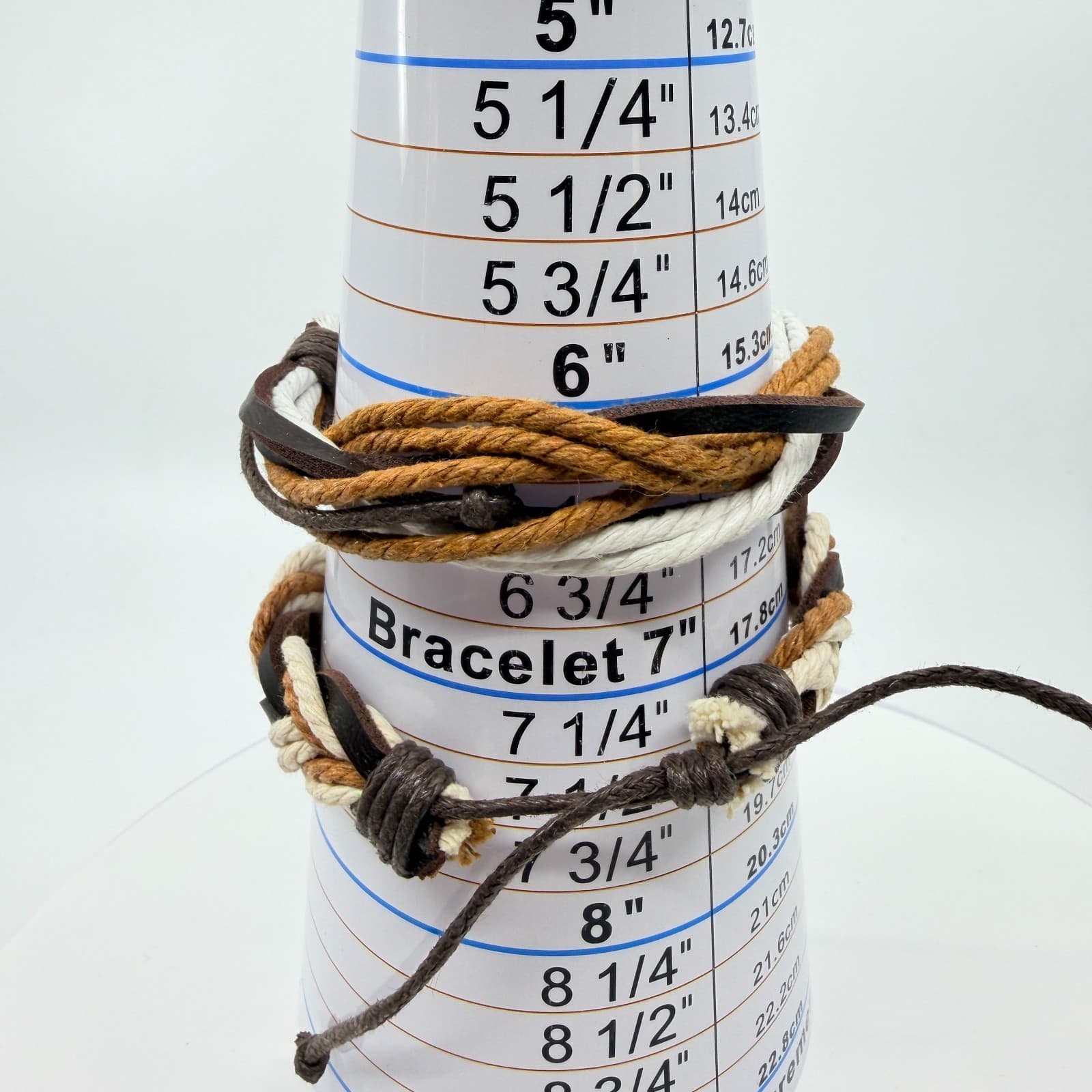 Vintage Boho Multi Strand Leather Rope Bracelet Brown Cream Stacked Unisex Retro - Thumbnail 11