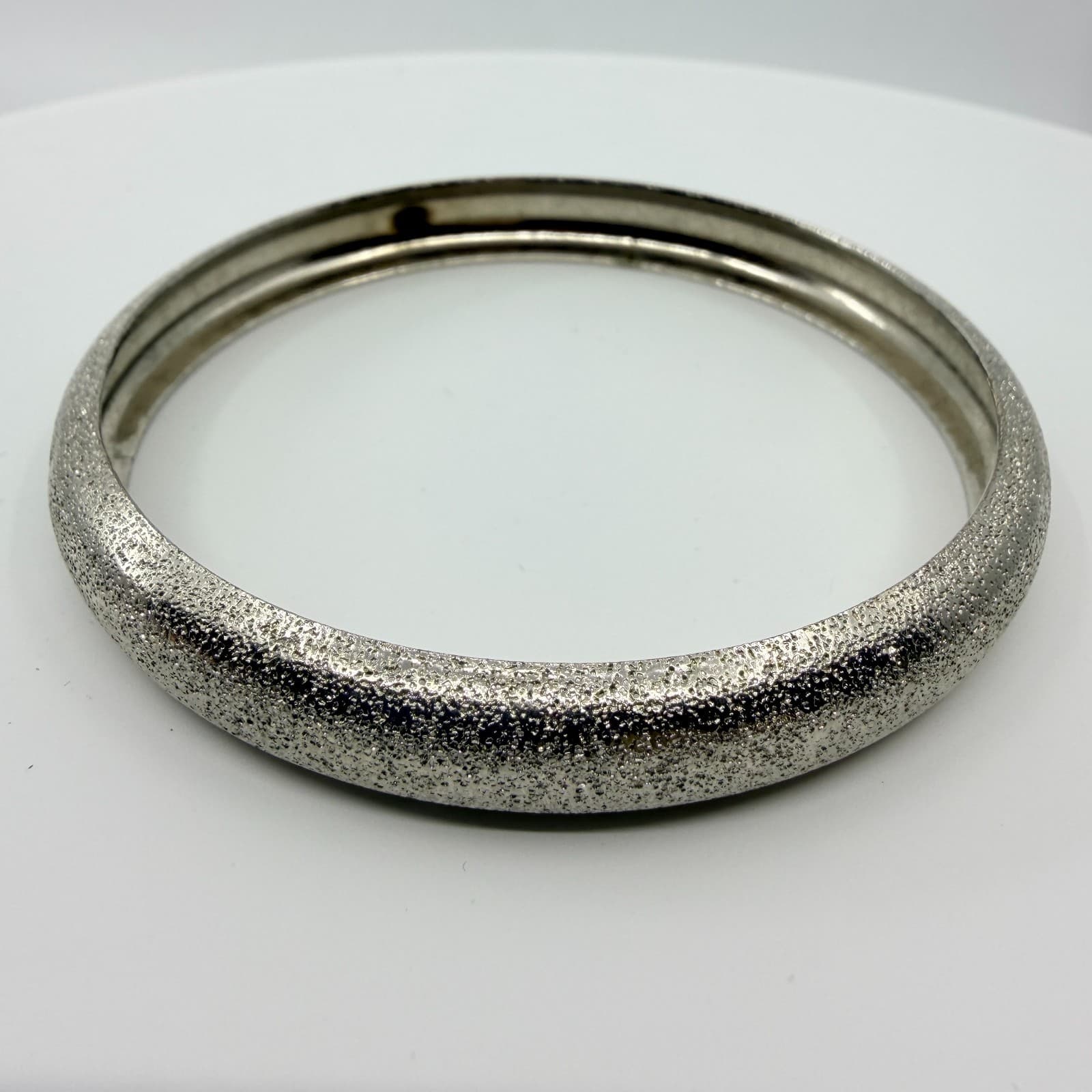 Vintage Y2K Silver Tone Stardust Glitter Textured Bangle Bracelet Stackable - Thumbnail 2