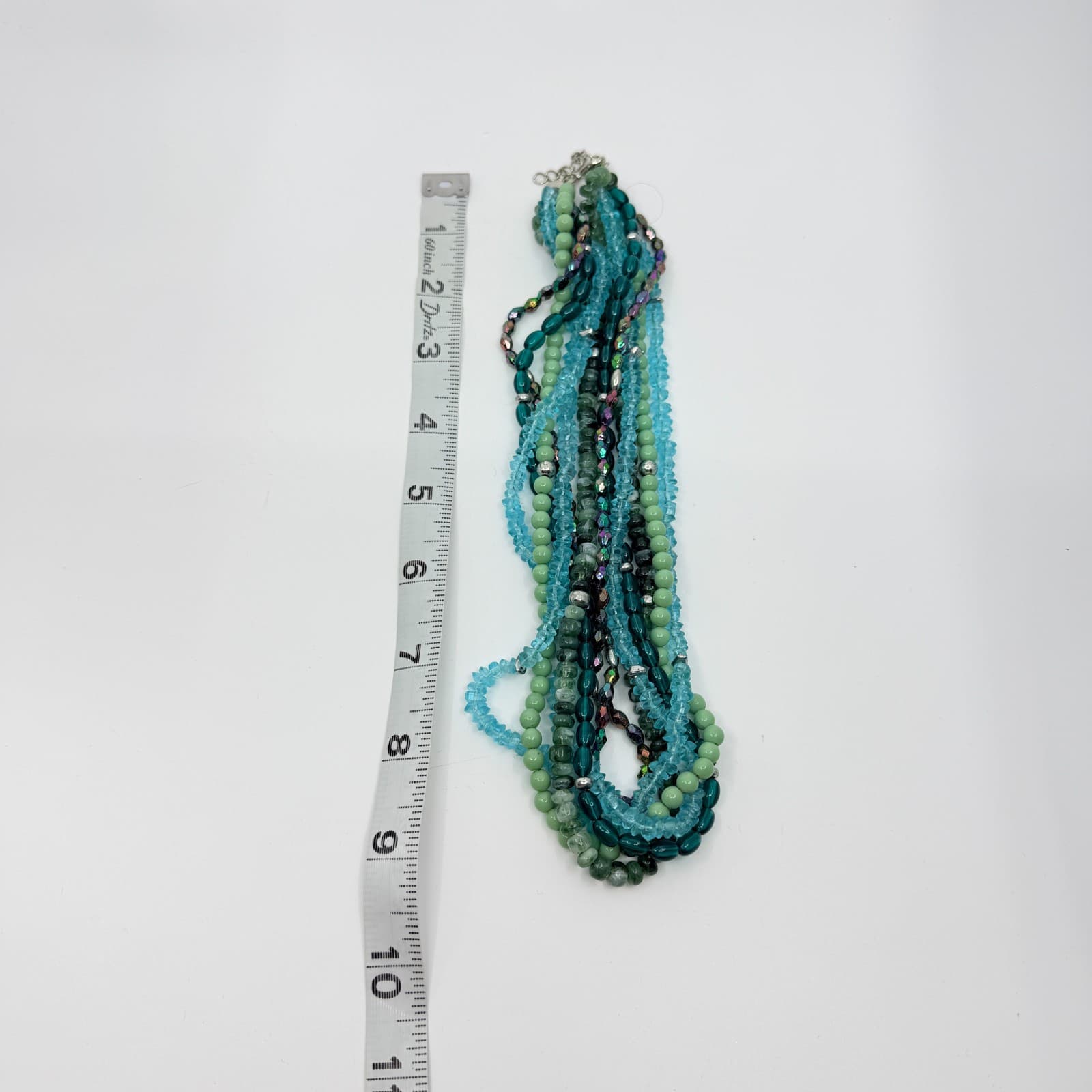 Vintage Y2K Multi Strand Beaded Statement Necklace Teal Aqua Green Chunky Retro - Thumbnail 10