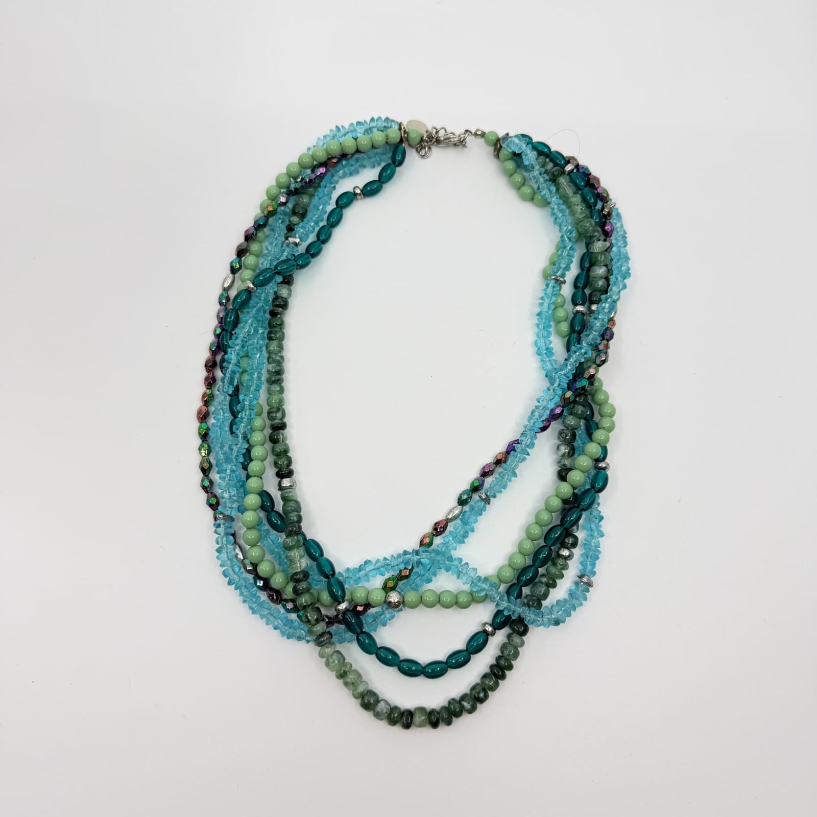 Vintage Y2K Multi Strand Beaded Statement Necklace Teal Aqua Green Chunky Retro - Thumbnail 9