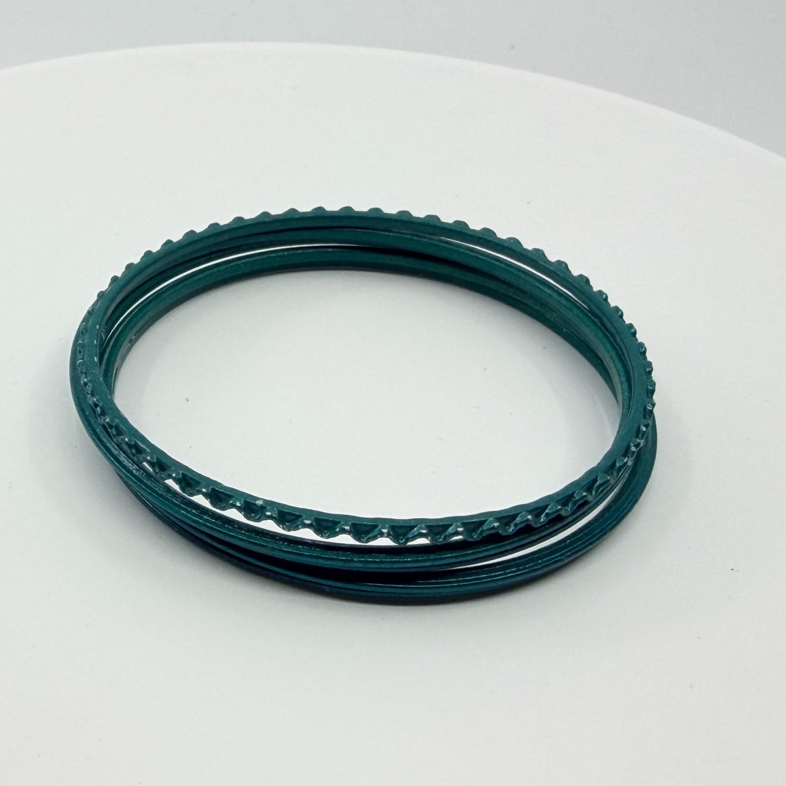 Vintage Y2K Teal Green Metallic Chevron Stacking Bangle Bracelets Set of 5 Boho - Thumbnail 9