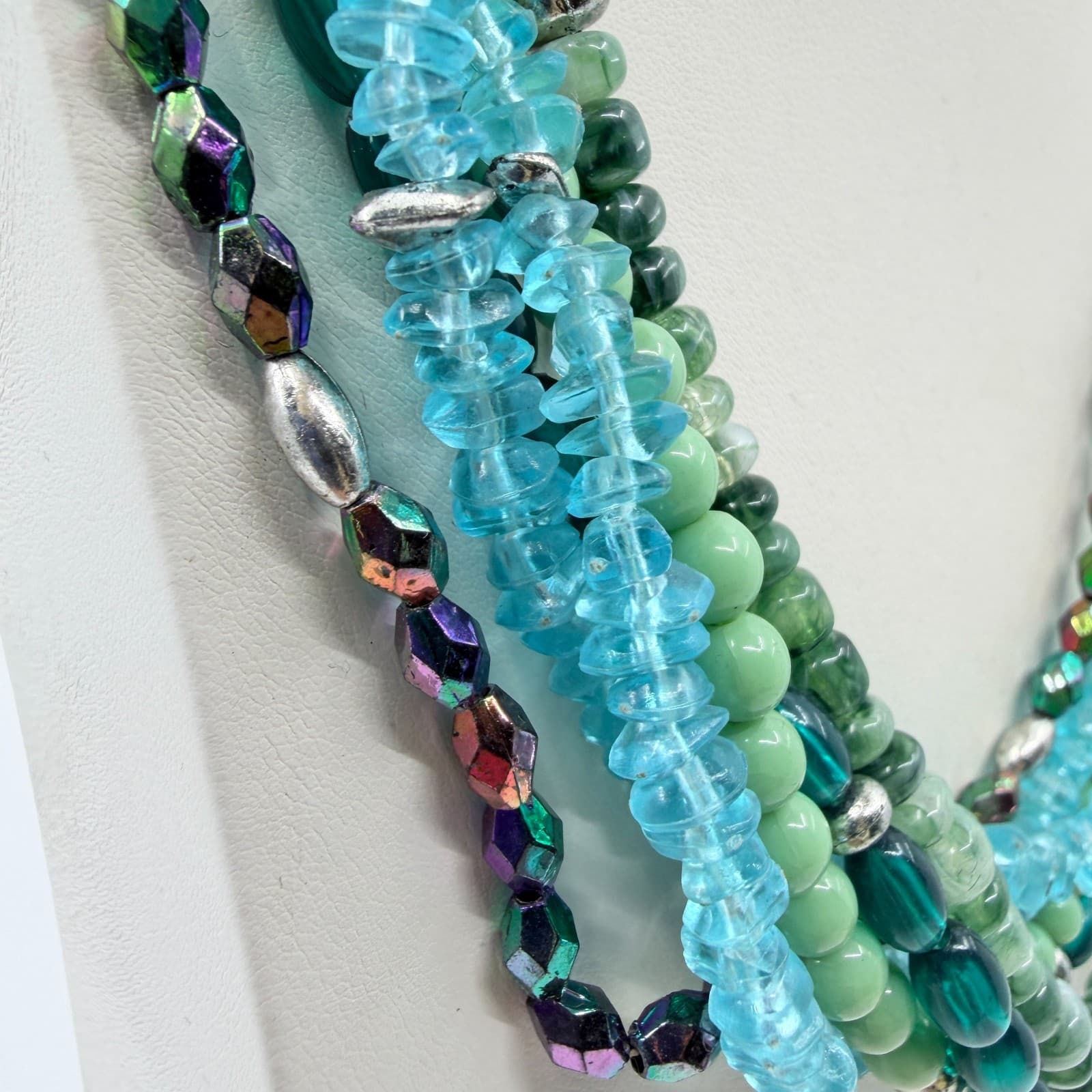 Vintage Y2K Multi Strand Beaded Statement Necklace Teal Aqua Green Chunky Retro - Thumbnail 5