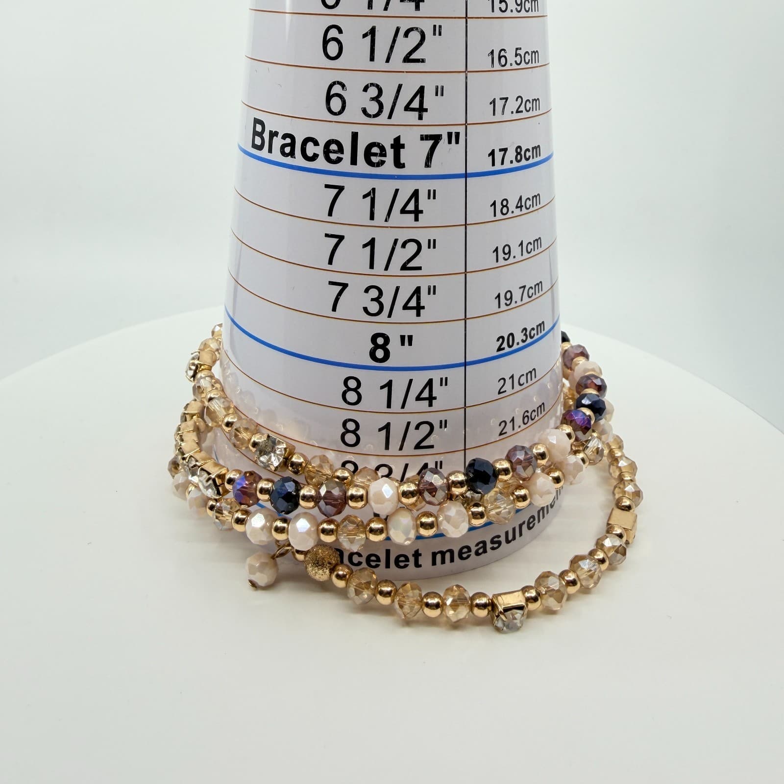 Vintage Y2K Gold Tone Rhinestone Crystal Champagne Beaded Wrap Bracelet Retro - Thumbnail 9