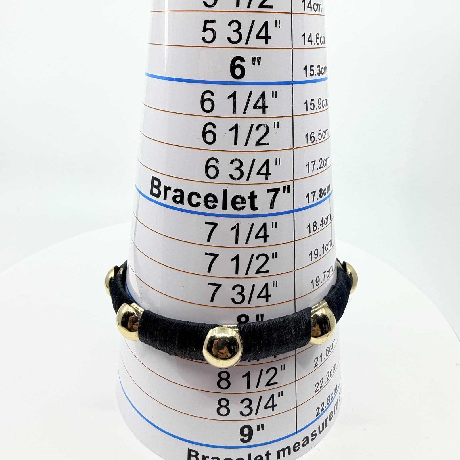 Vintage Black Silk Thread Wrapped Gold Tone Studded Bangle Bracelet Classic - Thumbnail 8