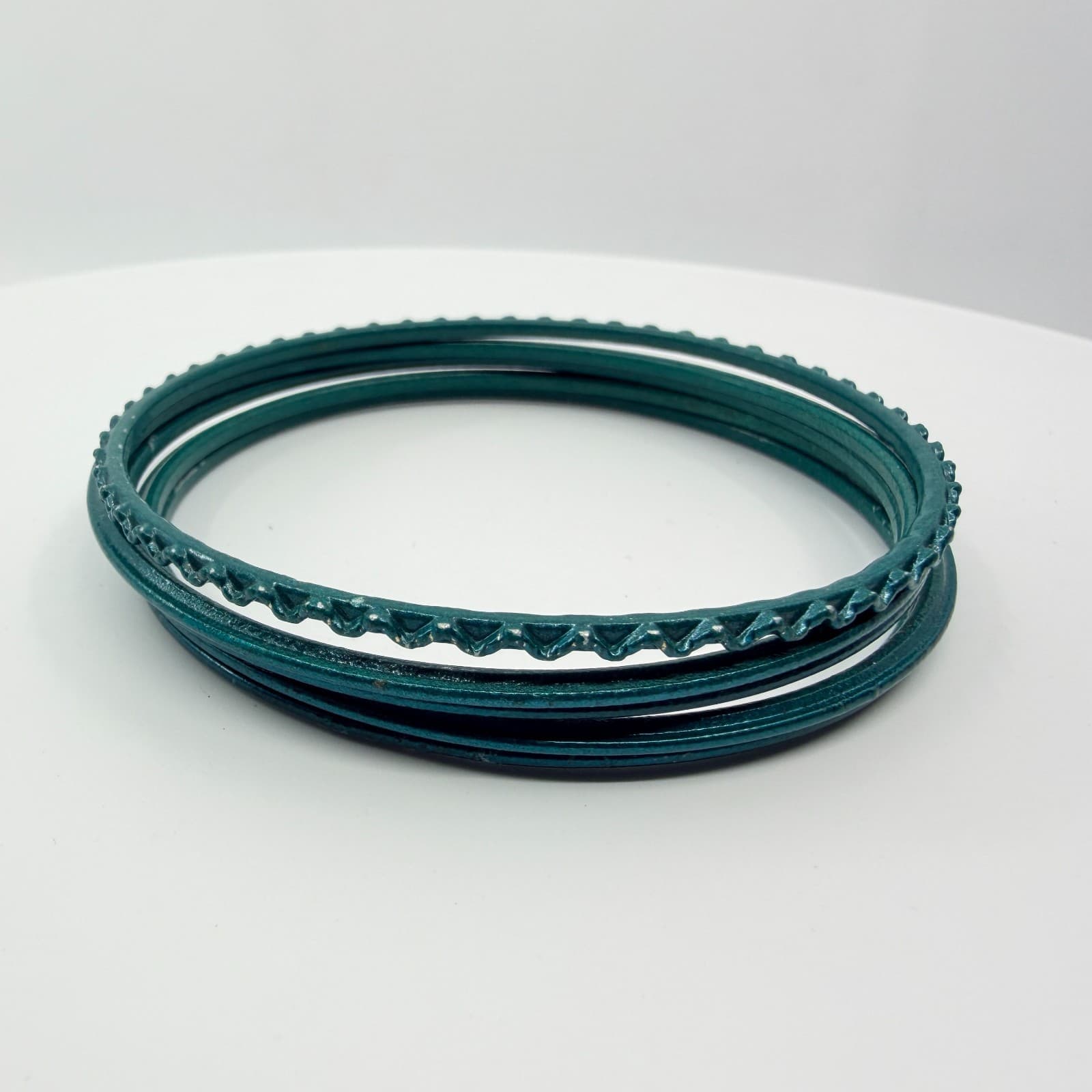 Vintage Y2K Teal Green Metallic Chevron Stacking Bangle Bracelets Set of 5 Boho - Thumbnail 3