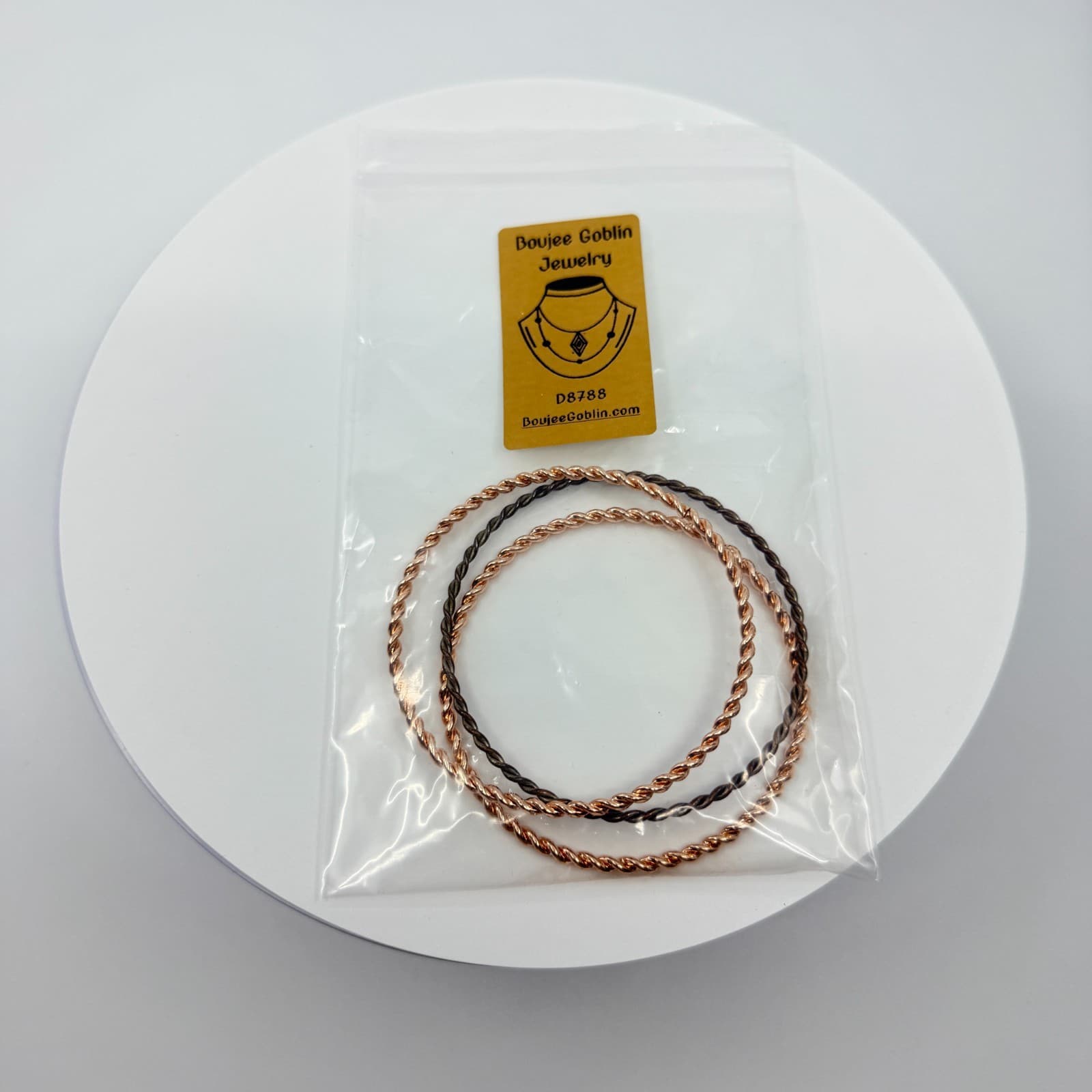 Vintage Rose Gold Tone Mixed Twisted Rope Bangle Bracelets Set of 3 Stacking - Thumbnail 10