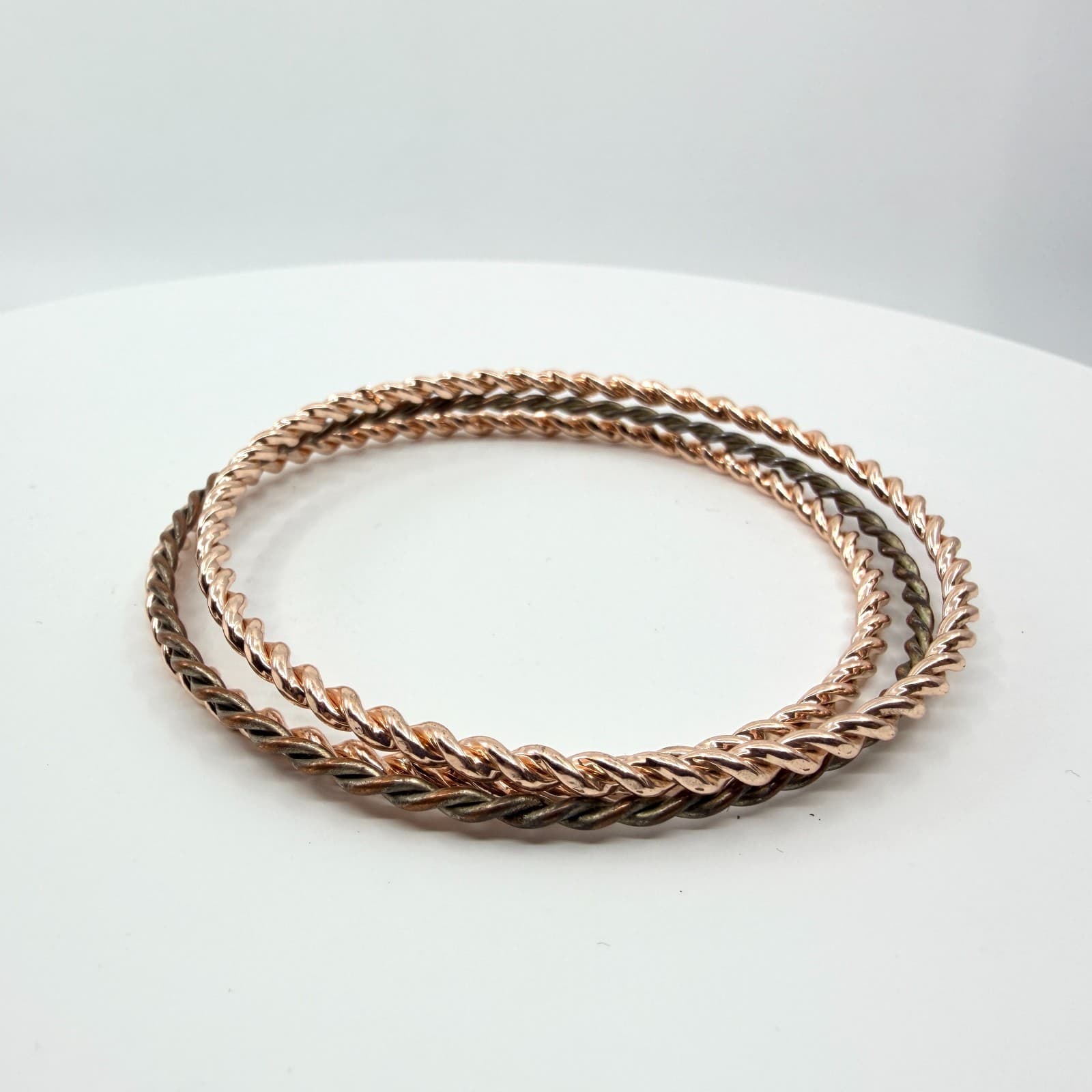 Vintage Rose Gold Tone Mixed Twisted Rope Bangle Bracelets Set of 3 Stacking - Thumbnail 4