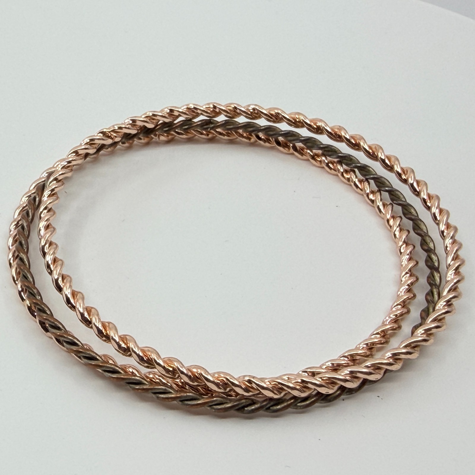 Vintage Rose Gold Tone Mixed Twisted Rope Bangle Bracelets Set of 3 Stacking - Thumbnail 7